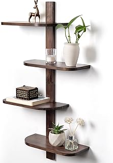 Afuly Étagère Murale Flottante Vintage en Bois Massif, 4 Niveaux - Étagère Verticale Marron à Coins Arrondis, Gain de Place, Déco Murale pour Salle de Bain, Cuisine, Salon