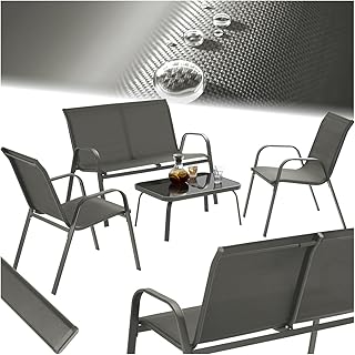 tectake® Salon de Jardin Extérieur 4 Personnes Ensemble Canapé 2 Places 2 Fauteuil Salon et Table de Jardin, Mobilier pour Amenagement Balcon Terrasse Veranda Fauteuil Exterieur terrasse