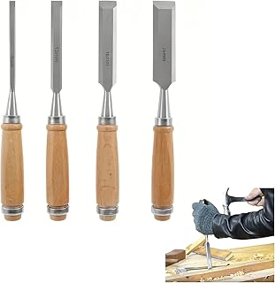 4 Pièces Ciseaux à Bois de Tailles 6, 12, 18, 24mm, jeu de ciseaux plat bois, Outils Professionnels pour Sculpture et Menuiserie, Kit de Burins pour Artisans et Amateurs
