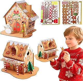 kit DIY créatif Enfants Construction décoration Maison 3D à Peindre noël Nouvel an créez Votre Propre Deco Maison Artisanale