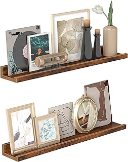 VASAGLE Étagères Murales Suspendues, Lot de 2, Tablettes Flottantes, Largeur 60 cm, avec Bords Hauts, pour Cadres Photos, Décoration, Épices, pour Cuisine, Salon, Marron Rustique LWS064K01