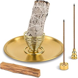 Porte-encens Palo Santo 5 en 1 avec récupérateur de Cendres en Aluminium de 14 cm, brûleur d’encens, Porte-encens à Bobine Conique, décoration intérieure idéale pour la Salle de