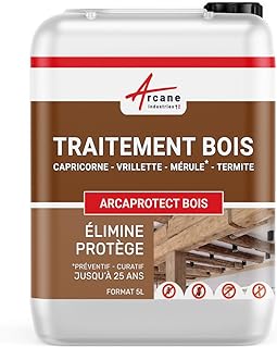Traitement bois Insectes xylophène et champignons - Protection bois pour charpentes, poutres terrasses bois | ARCAPROTECT BOIS - 5 L - ARCANE INDUSTRIES